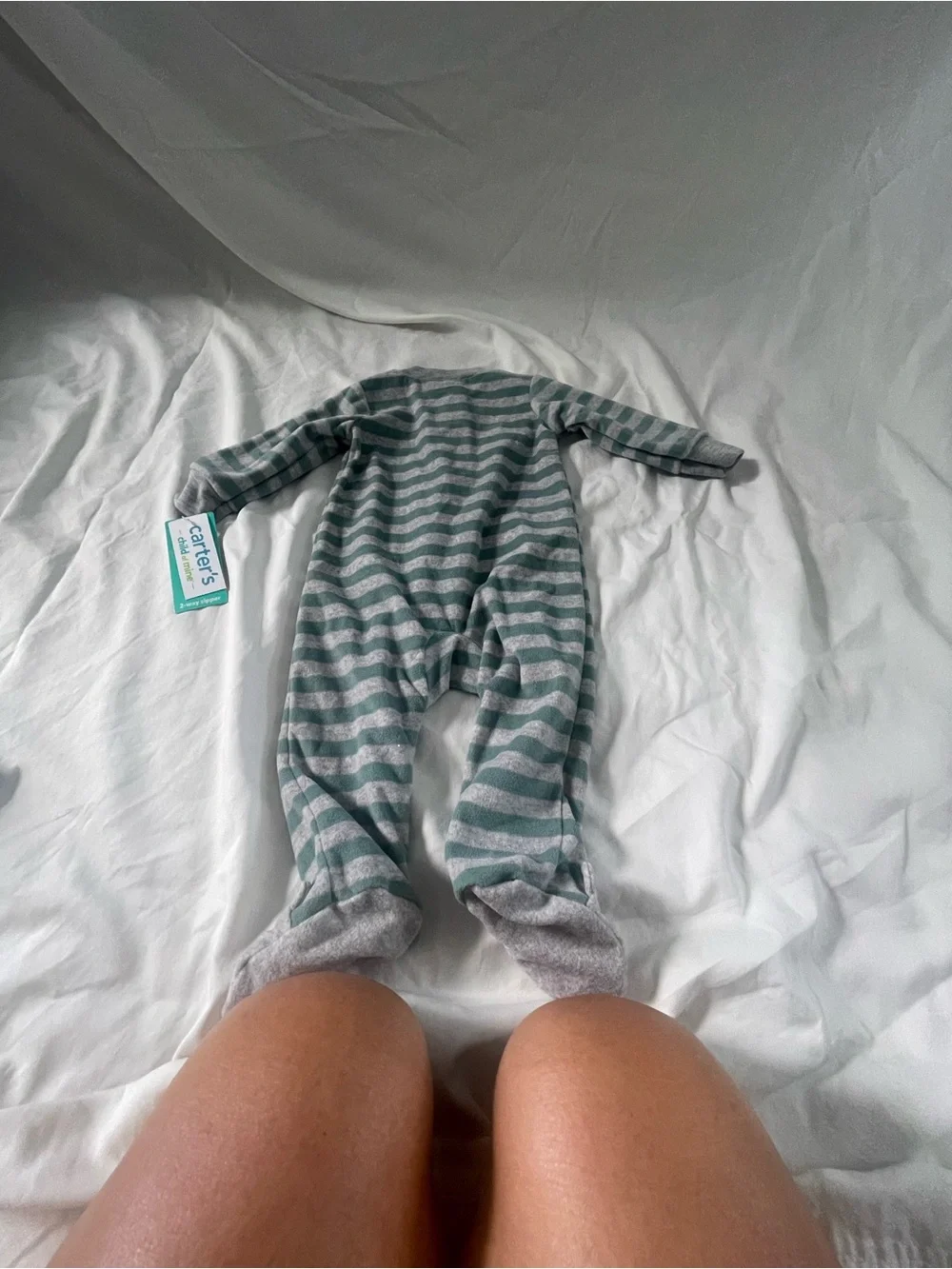 Carter's Green and Gray Striped Footed One-Piece